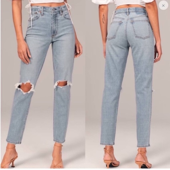 Abercrombie &Fitch The Mom Jean High Rise Distressed Size 29 / 8S - Picture 1 of 9